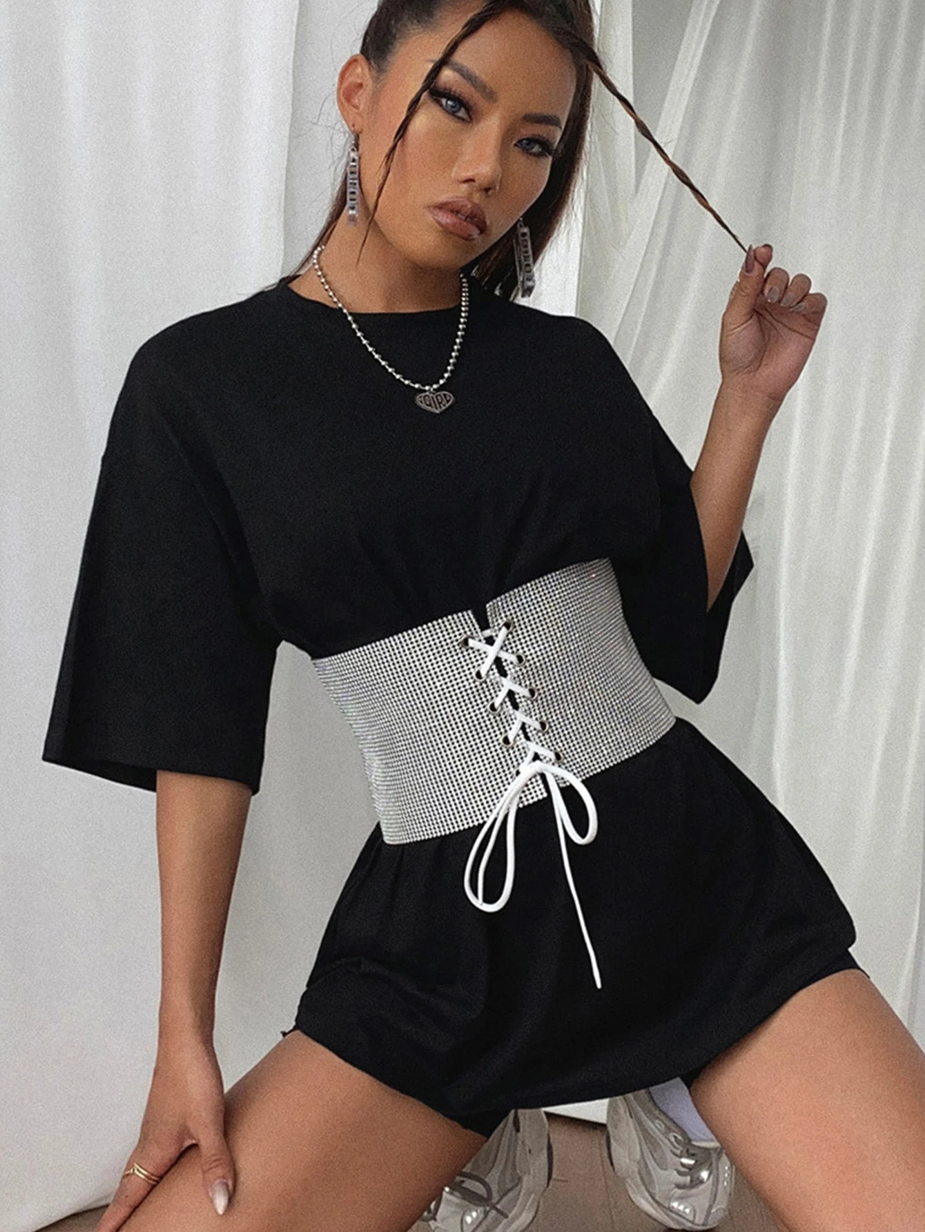 Sexy Black Rhinestone Underbust Corset Women gothic Corset Belt vintage Bustier Body Slimming Waist Glitter Wide Belt Corsets HL