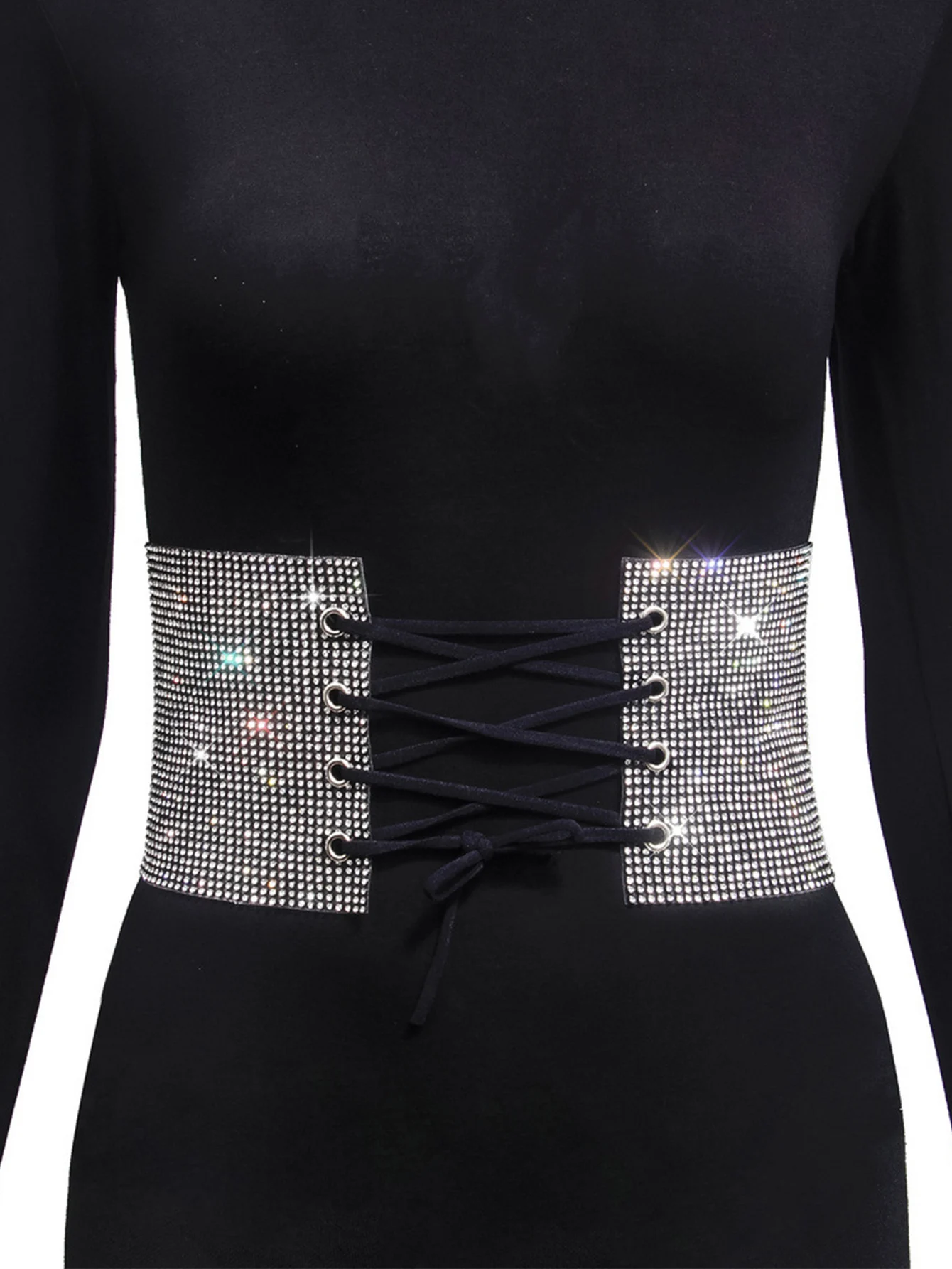 Sexy Black Rhinestone Underbust Corset Women gothic Corset Belt vintage Bustier Body Slimming Waist Glitter Wide Belt Corsets HL