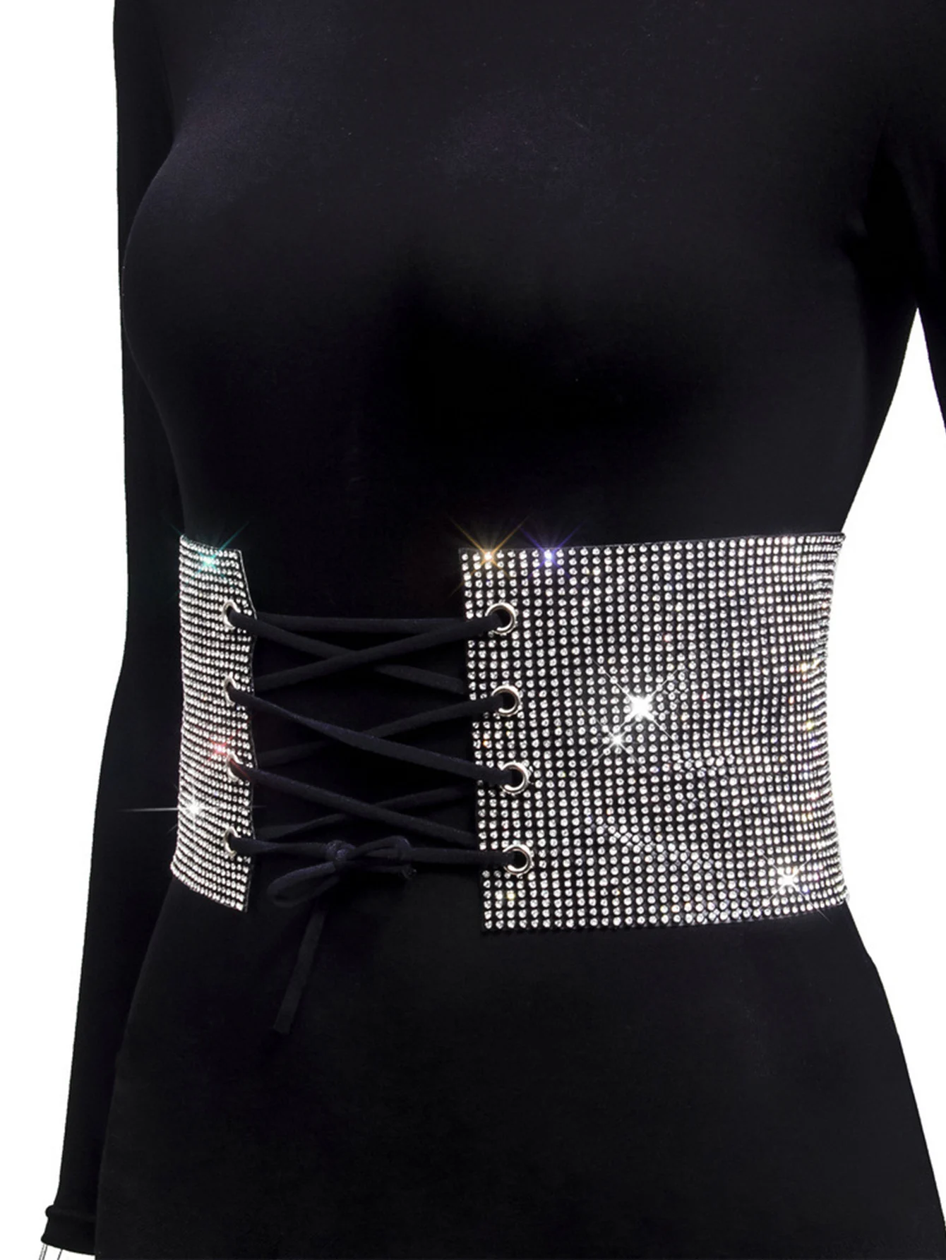 Sexy Black Rhinestone Underbust Corset Women gothic Corset Belt vintage Bustier Body Slimming Waist Glitter Wide Belt Corsets HL