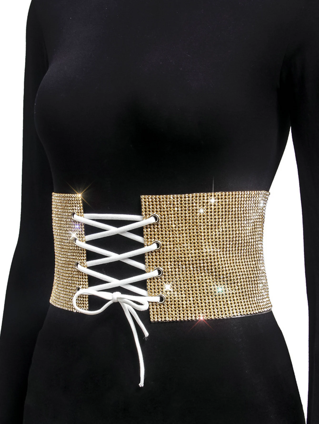 Sexy Black Rhinestone Underbust Corset Women gothic Corset Belt vintage Bustier Body Slimming Waist Glitter Wide Belt Corsets HL