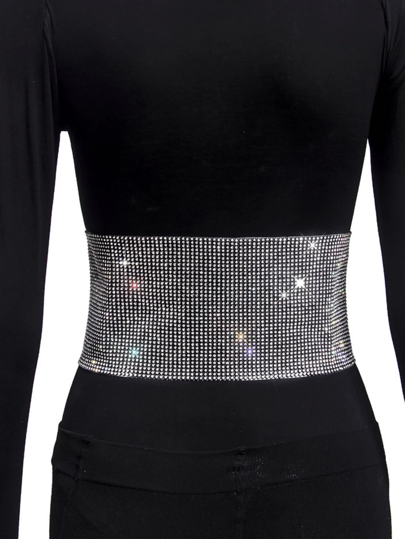 Sexy Black Rhinestone Underbust Corset Women gothic Corset Belt vintage Bustier Body Slimming Waist Glitter Wide Belt Corsets HL
