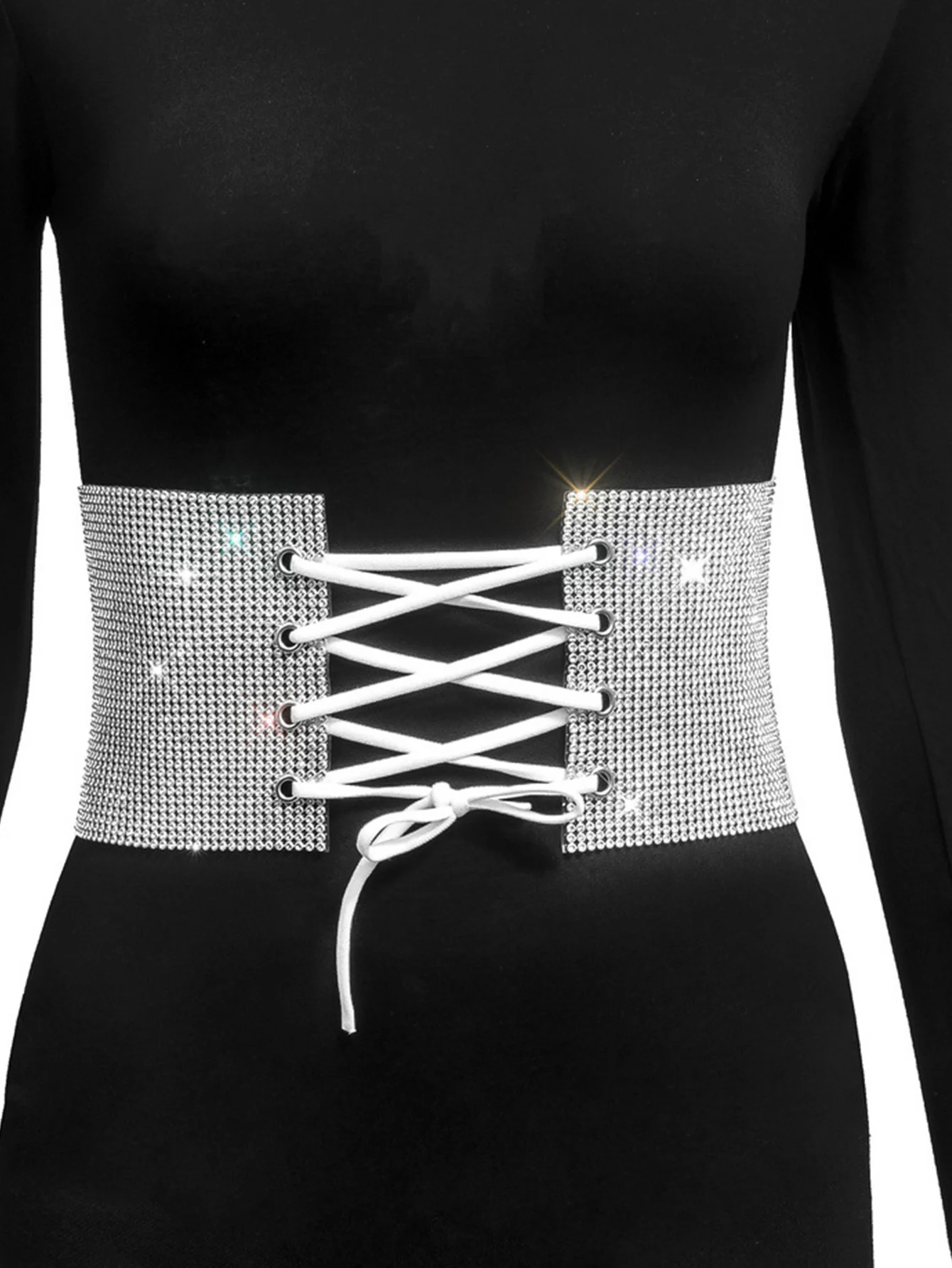 Sexy Black Rhinestone Underbust Corset Women gothic Corset Belt vintage Bustier Body Slimming Waist Glitter Wide Belt Corsets HL