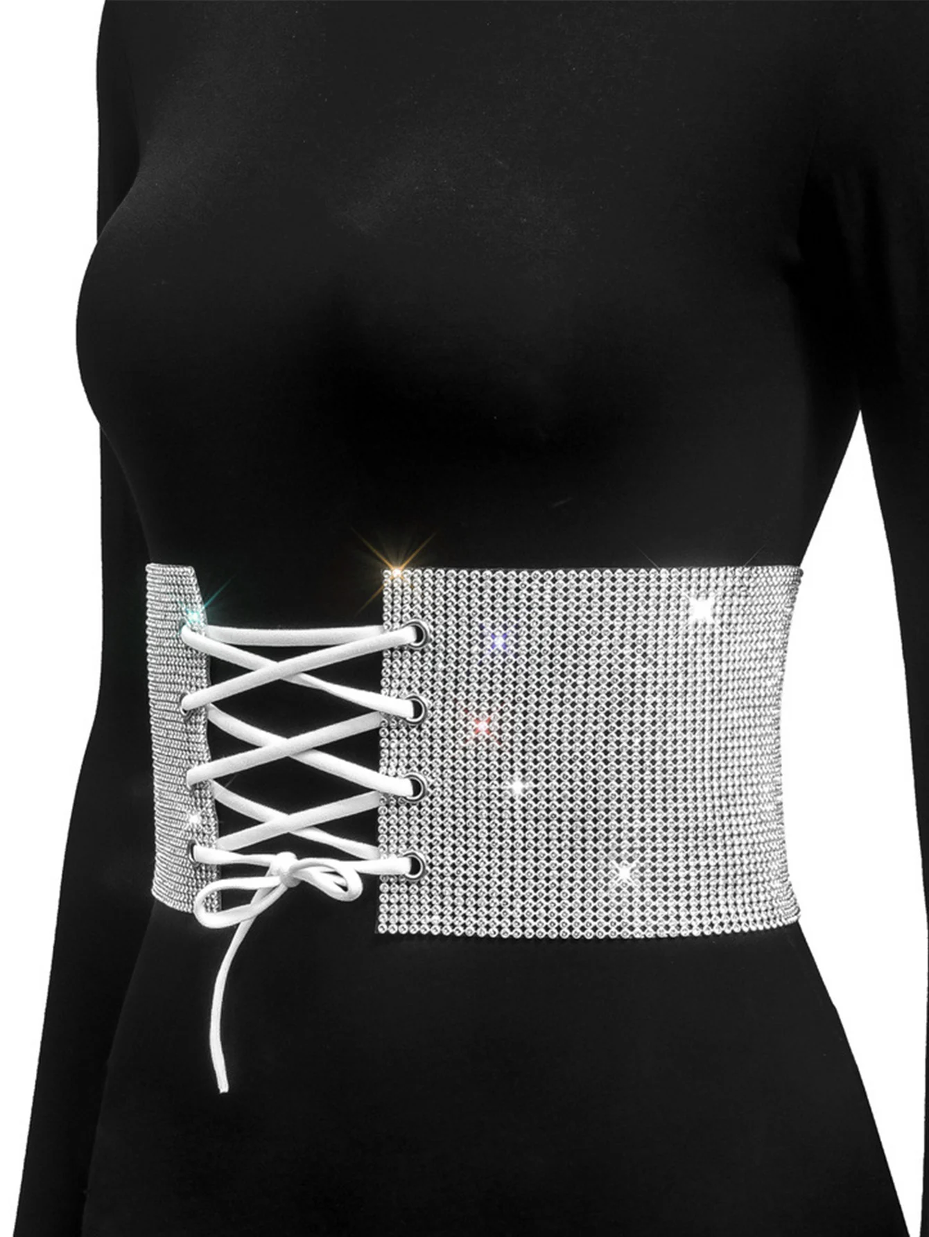 Sexy Black Rhinestone Underbust Corset Women gothic Corset Belt vintage Bustier Body Slimming Waist Glitter Wide Belt Corsets HL