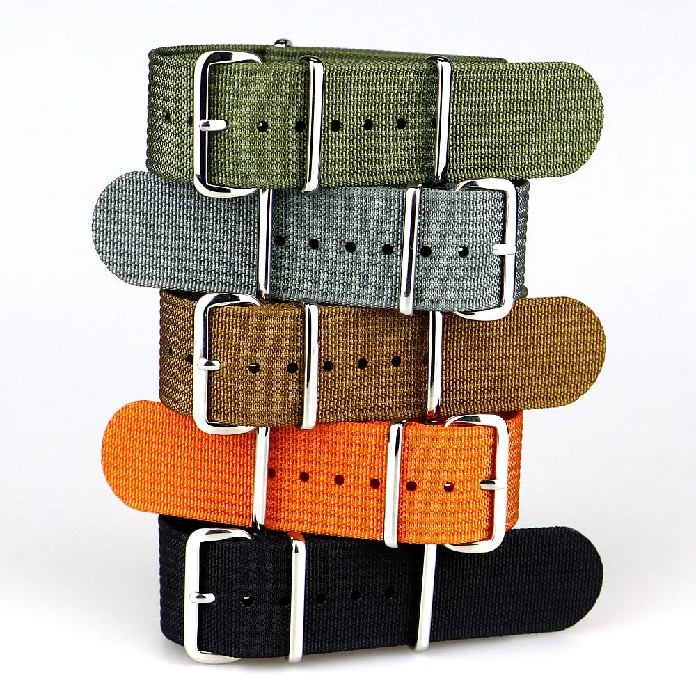 Ribbed Watch Strap 16mm 18mm 19mm 20mm 21mm 22mm 24mm One-Piece Nylon Braid Ballistic Fabric Watchband Accessories Military Band