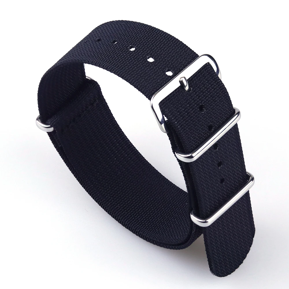 Ribbed Watch Strap 16mm 18mm 19mm 20mm 21mm 22mm 24mm One-Piece Nylon Braid Ballistic Fabric Watchband Accessories Military Band