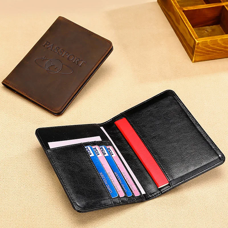 Genuine Leather Passport Holder - RFID Blocking Travel Wallet for Passport & Tickets, Multifunctional Document Case