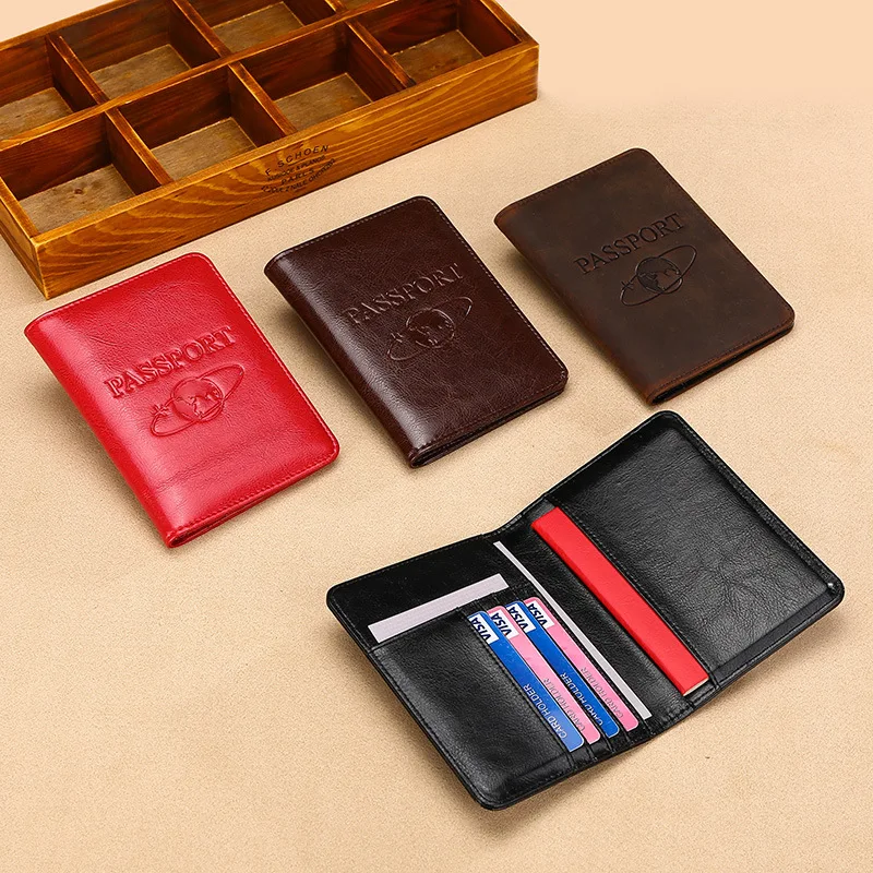 Genuine Leather Passport Holder - RFID Blocking Travel Wallet for Passport & Tickets, Multifunctional Document Case