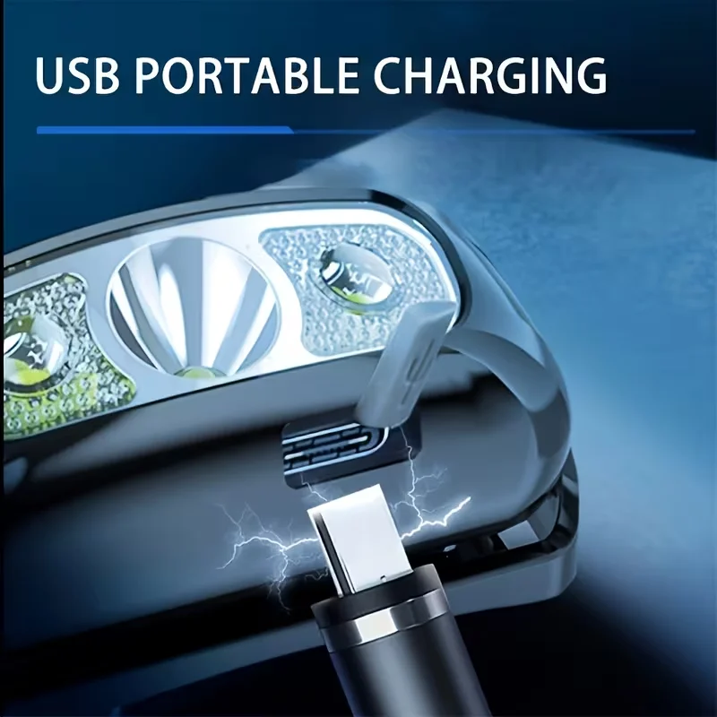 Strong Light Headlamp Portable LED Sensor Headlamp USB Rechargeable Head Flashlight Outdoor Camping Fishing Emergency Lantern