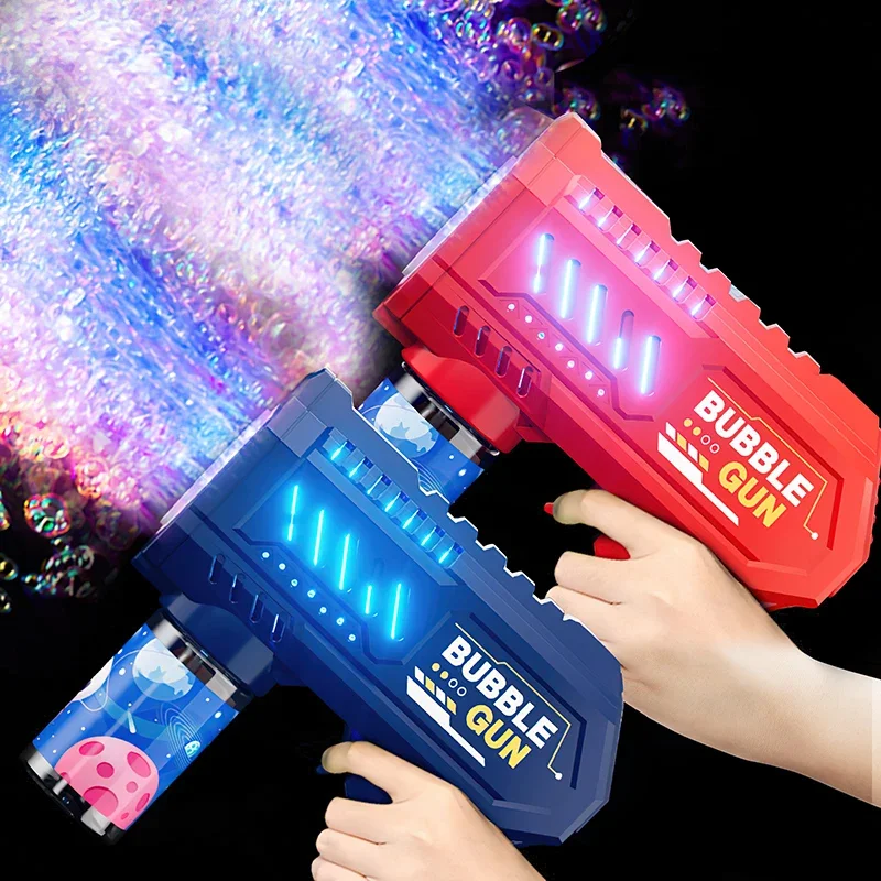 Children bubble machine glowing toy fully automatic bubble gun produces a large amount bubbles without battery and bubble water