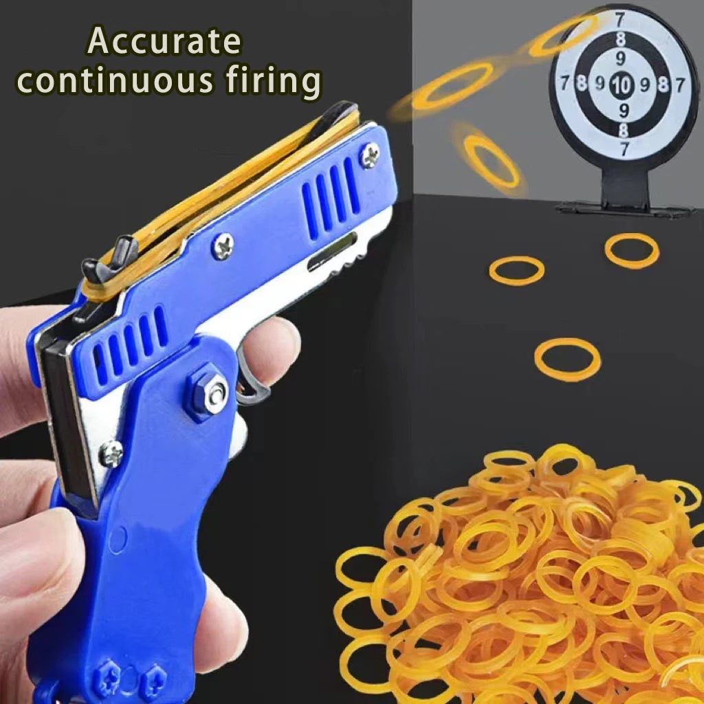 Metal Burst Rubber Band Toy - Mini Folding Launcher Toy With Keychain And 60pcs Rubber Bands,Perfect Gift for Christmas