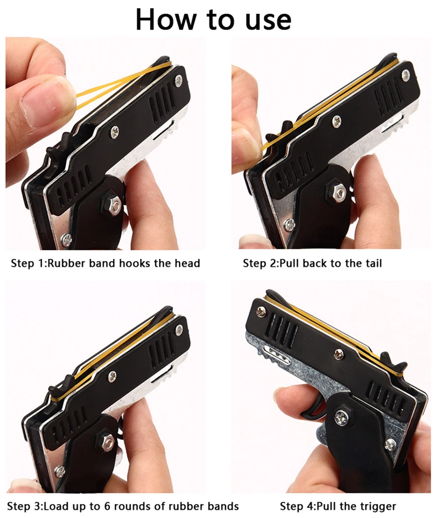 Metal Burst Rubber Band Toy - Mini Folding Launcher Toy With Keychain And 60pcs Rubber Bands,Perfect Gift for Christmas