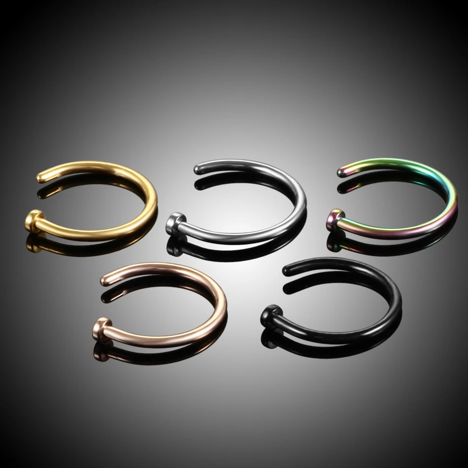 1PC Titanium Steel Black Seamless Hinged Nose Hoop Septum Clicker Piercings Lip Labret Ring Ear Cartilage Tragus Sexy Jewelry