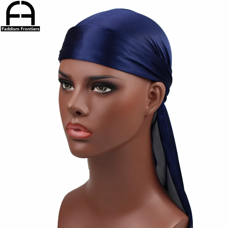 Unisex Women Men Silk Durag Turban Hat Wigs Biker Headwear Headband Hair Accessories Long Tail Straps Bandanas Silky Durags