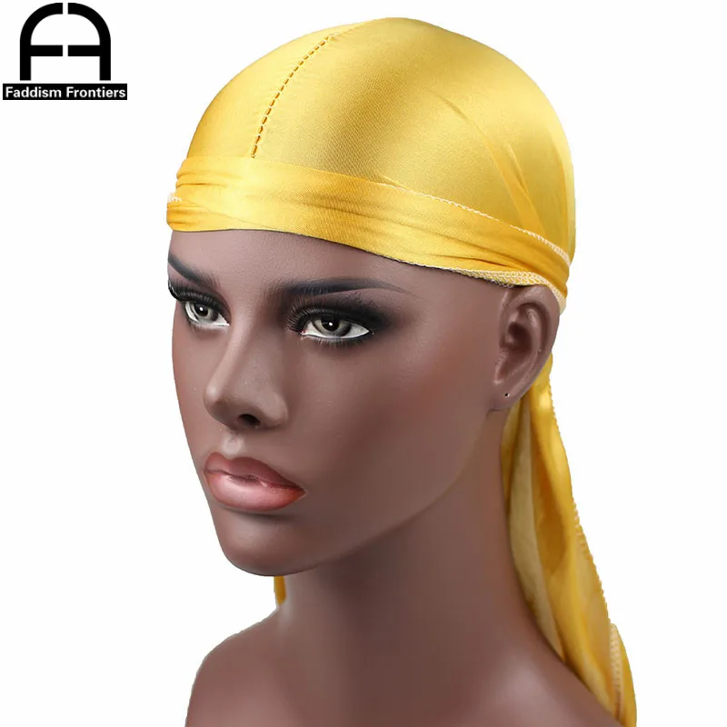 Unisex Women Men Silk Durag Turban Hat Wigs Biker Headwear Headband Hair Accessories Long Tail Straps Bandanas Silky Durags