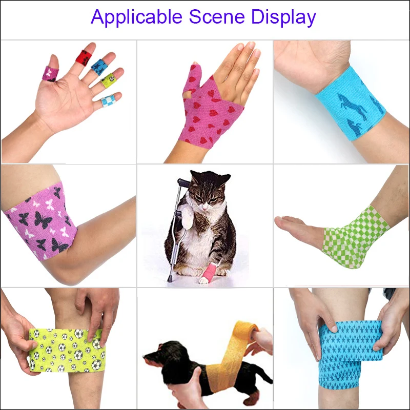 1 Pcs Printed Self Adhesive Elastic Bandage 4.8m Colorful Sports Wrap Tape for Finger Joint Knee First Aid Kit Pet Tape
