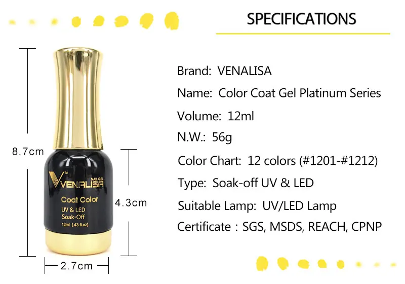 Venalisa 12ml TPO FREE Diamond Top Coat Supply Nail Art Enamel Gel Nail Polish Shining Glitter Sequin Starry Platinum Paint Gel