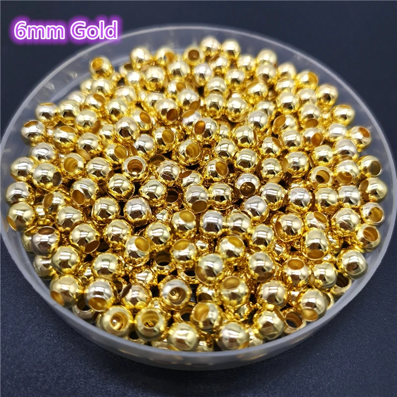 Five Sizes Gold Color Silvery Bronze Iron Metal Beads Jewelry Findings Diy Smooth Ball Spacer