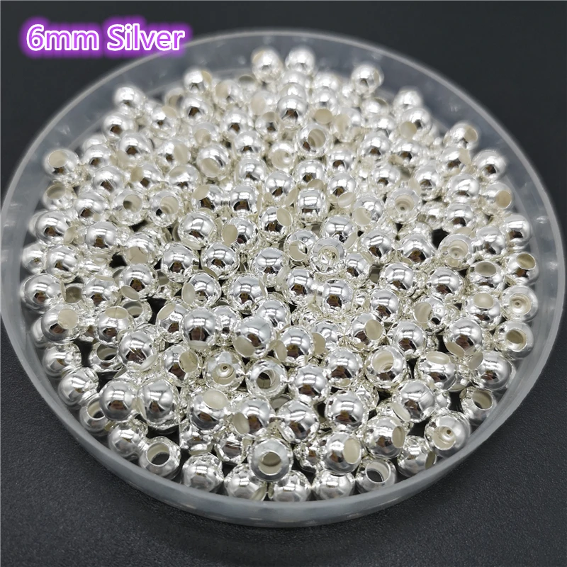 Five Sizes Gold Color Silvery Bronze Iron Metal Beads Jewelry Findings Diy Smooth Ball Spacer