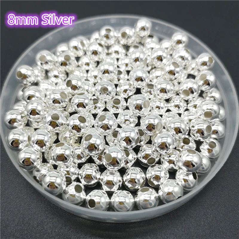 Five Sizes Gold Color Silvery Bronze Iron Metal Beads Jewelry Findings Diy Smooth Ball Spacer