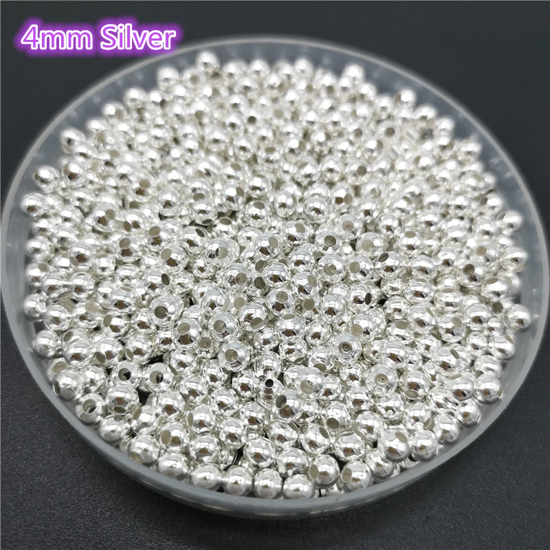 Five Sizes Gold Color Silvery Bronze Iron Metal Beads Jewelry Findings Diy Smooth Ball Spacer