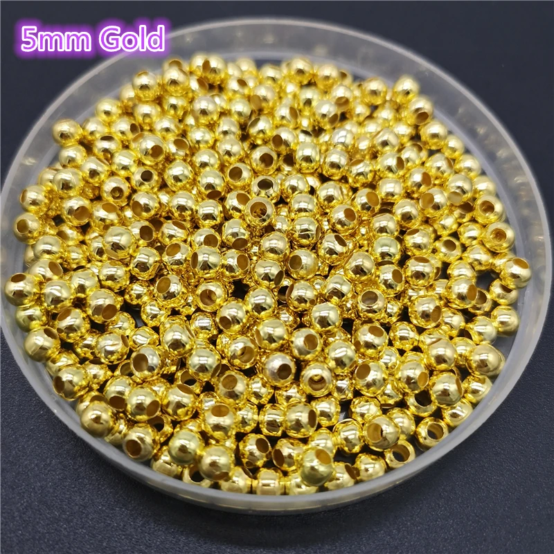 Five Sizes Gold Color Silvery Bronze Iron Metal Beads Jewelry Findings Diy Smooth Ball Spacer