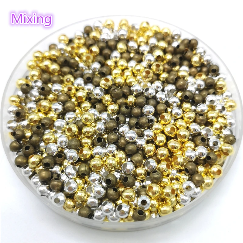 Five Sizes Gold Color Silvery Bronze Iron Metal Beads Jewelry Findings Diy Smooth Ball Spacer