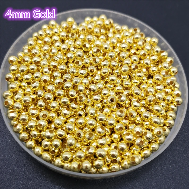 Five Sizes Gold Color Silvery Bronze Iron Metal Beads Jewelry Findings Diy Smooth Ball Spacer