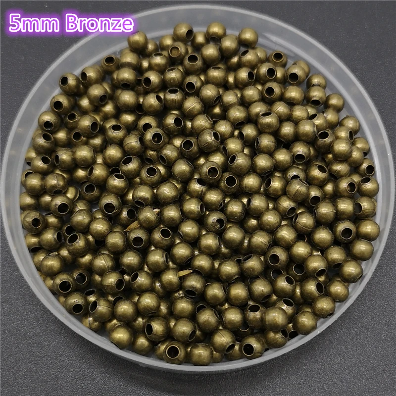 Five Sizes Gold Color Silvery Bronze Iron Metal Beads Jewelry Findings Diy Smooth Ball Spacer