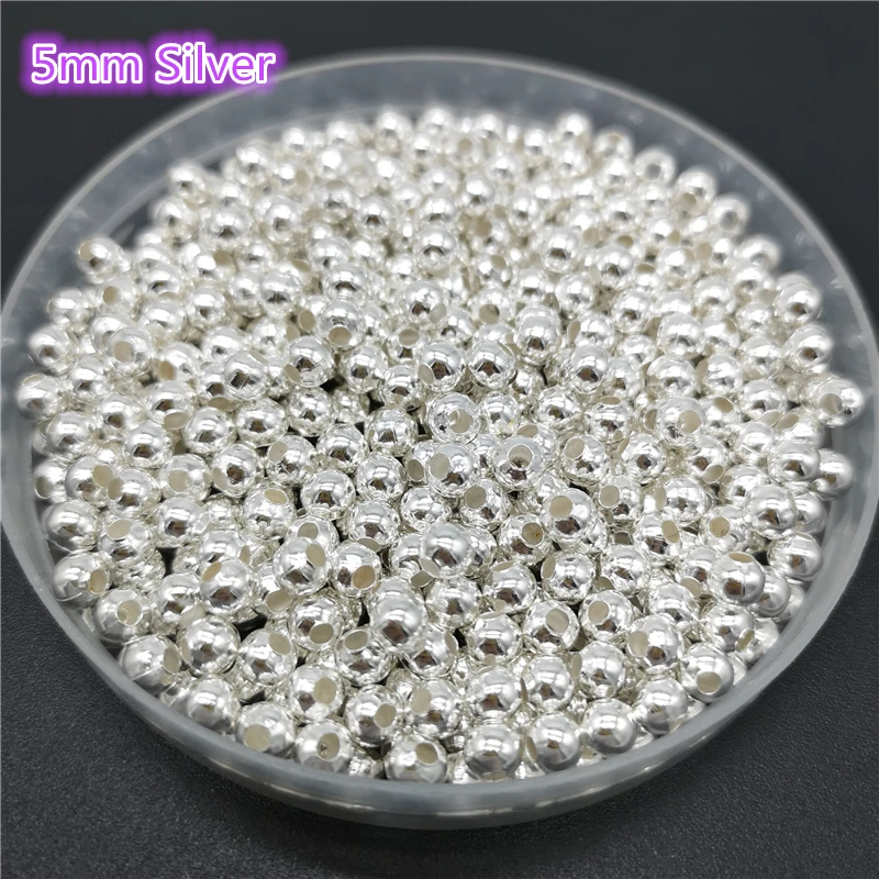 Five Sizes Gold Color Silvery Bronze Iron Metal Beads Jewelry Findings Diy Smooth Ball Spacer