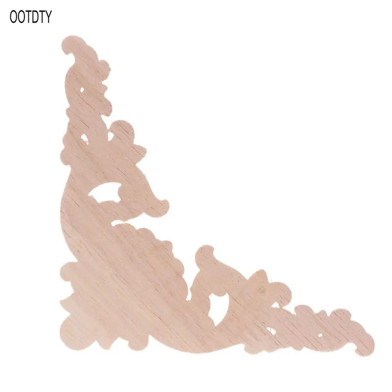 4pcs/set Wood Carved Corner Onlay Applique Unpainted Frame Cupboard Cabinet Decal For Home Furniture Decoration 12x12cm