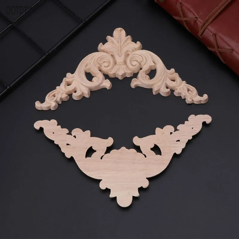 4pcs/set Wood Carved Corner Onlay Applique Unpainted Frame Cupboard Cabinet Decal For Home Furniture Decoration 12x12cm