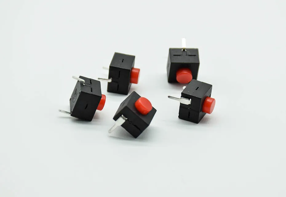 5pcs red/black Small micro self locking switch 8*8*8.4 wit 2 feet with lock light touch switch button switch L068-A DC30V1A