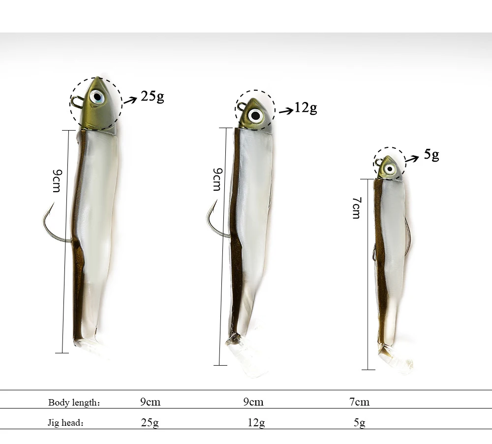 Black Minnow Jig Head Fishing Lure Soft Pike Lure 5g/12g/25g Bass Fishing Shad Soft Bait Boat Code Seabass Bait for Zand
