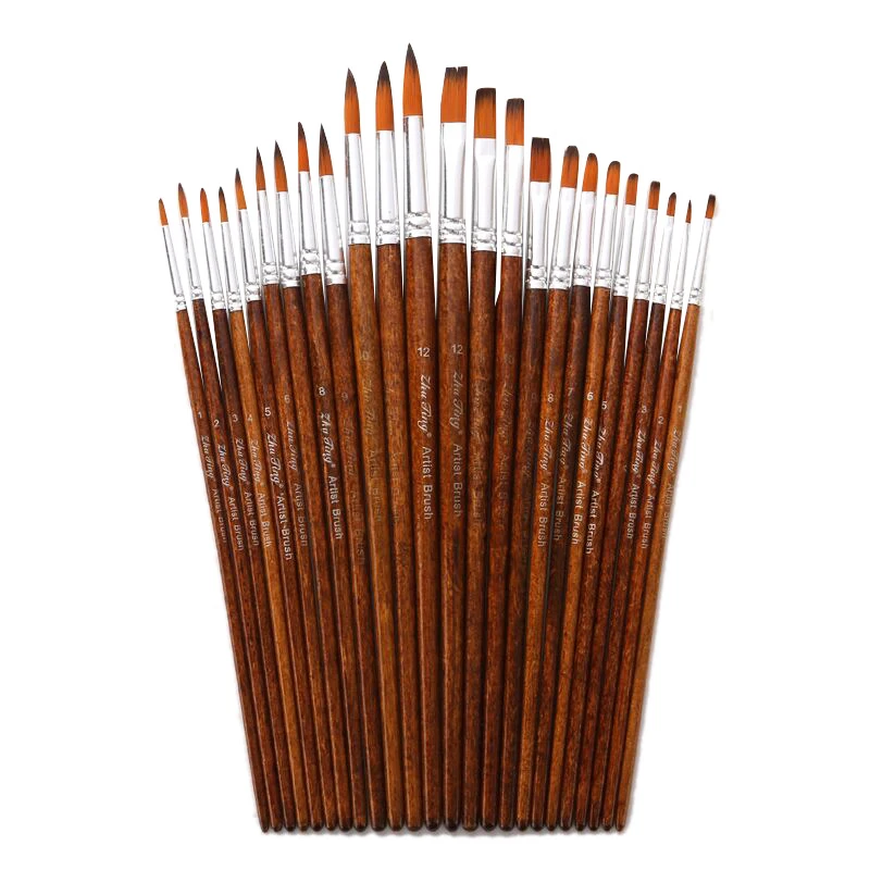 12 Pcs/set Nylon Hair Wooden Handle Watercolor Paint Brush Pen Set Learning DIY Oil Acrylic Painting Art Paint Brushes Supplies