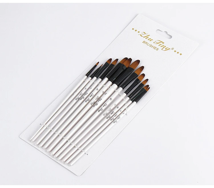 12 Pcs/set Nylon Hair Wooden Handle Watercolor Paint Brush Pen Set Learning DIY Oil Acrylic Painting Art Paint Brushes Supplies