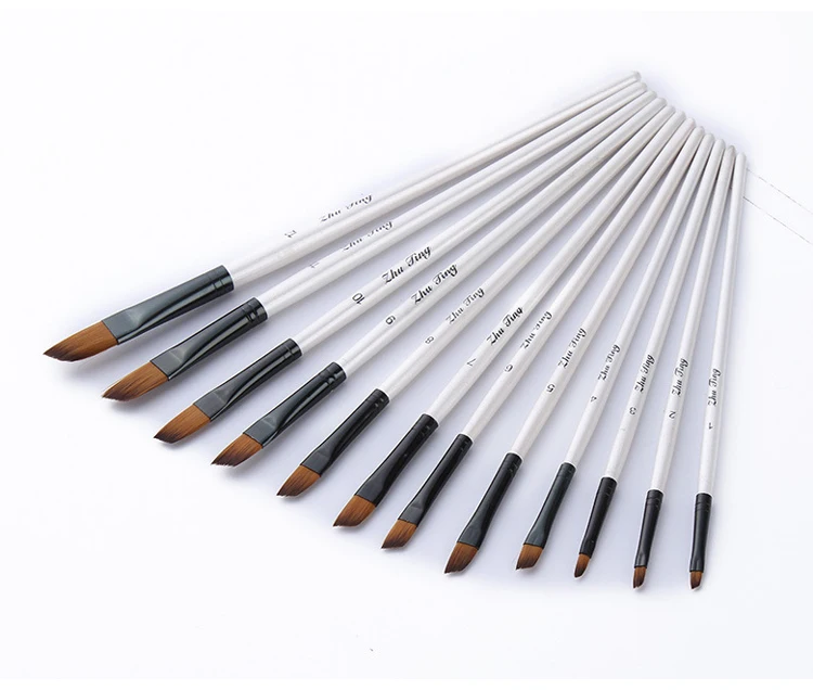 12 Pcs/set Nylon Hair Wooden Handle Watercolor Paint Brush Pen Set Learning DIY Oil Acrylic Painting Art Paint Brushes Supplies