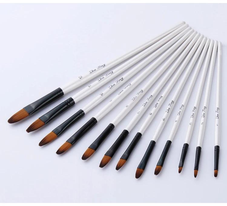 12 Pcs/set Nylon Hair Wooden Handle Watercolor Paint Brush Pen Set Learning DIY Oil Acrylic Painting Art Paint Brushes Supplies