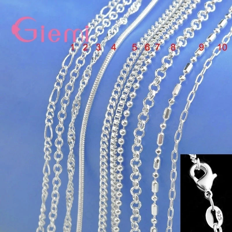 40-75cm 100% Genuine 925 Sterling Silver Necklaces Chains Fit For Men Women 10 Designs For Option Wedding Accessory