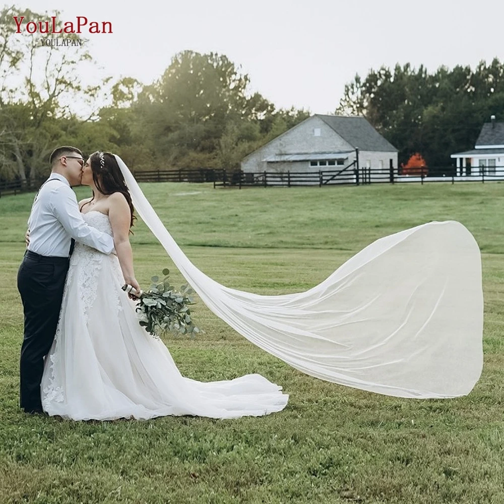 YouLaPan Soft Tulle Single Layer Bridal Wedding Simple Veil Cut Edge Velo De Novia Largo Mantilla Wedding Veil Customizable V30
