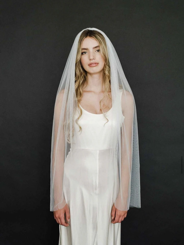YouLaPan Soft Tulle Single Layer Bridal Wedding Simple Veil Cut Edge Velo De Novia Largo Mantilla Wedding Veil Customizable V30