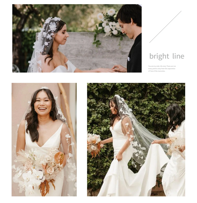 TOPQUEEN V52 3D Flowers Wedding Veil with Pearls Bridal Veils Cathedral Droped Luxury Bridal Veil Veu Long Wedding 3 Meters
