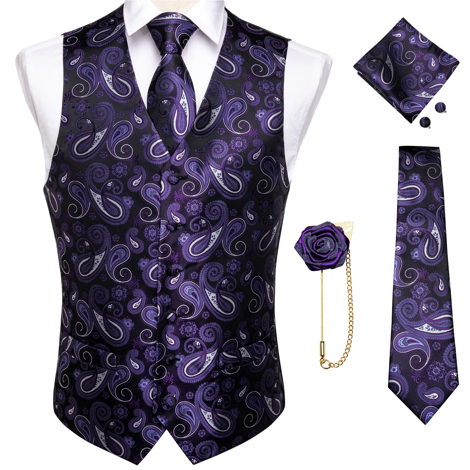 New Men's Vests Formal Dress Suit Vest Tie Set for Wedding Male Satin Burgundy Red Waistcoat Sleeveless Jacket Casual Top