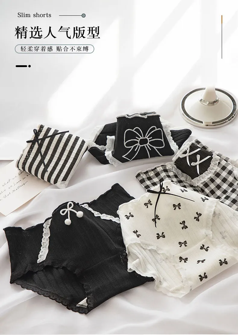 New Women Cotton Underwear Fashion Bow Comfort Briefs Lovely Girl Printed Panties Mid Waist Seamless Underpants Female Lingerie