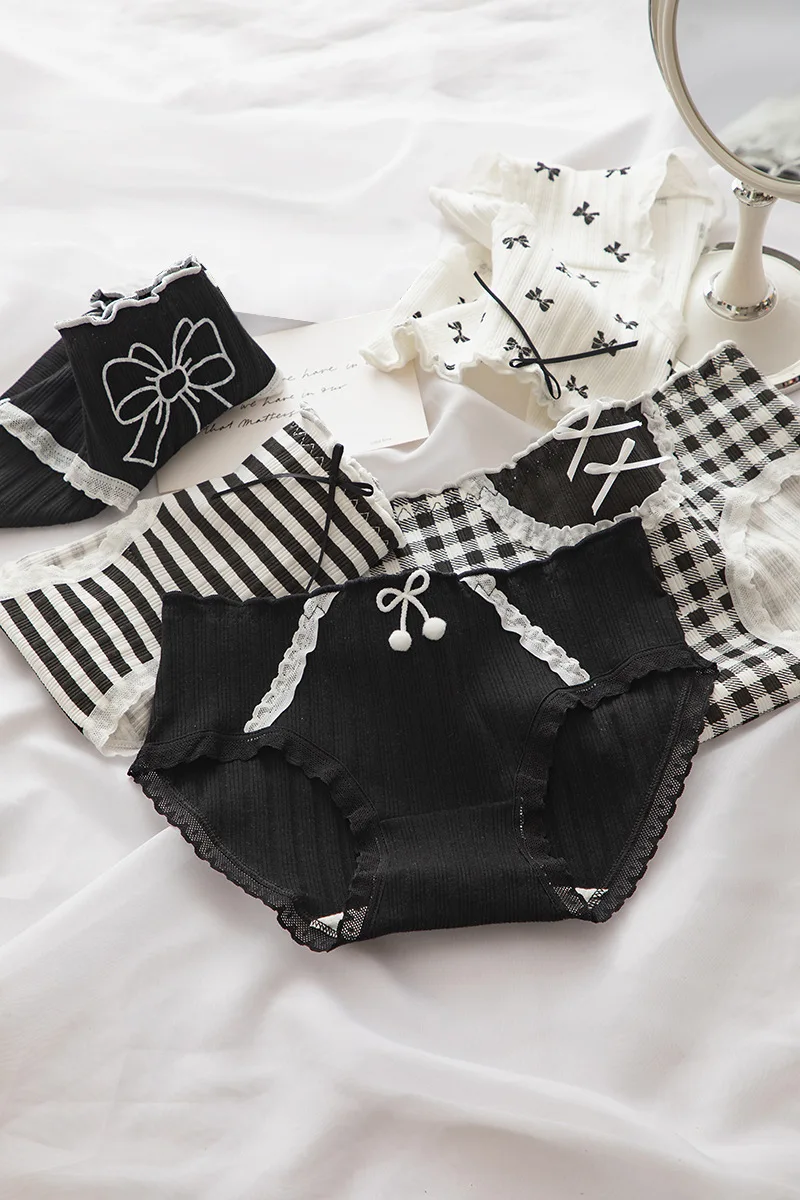 New Women Cotton Underwear Fashion Bow Comfort Briefs Lovely Girl Printed Panties Mid Waist Seamless Underpants Female Lingerie