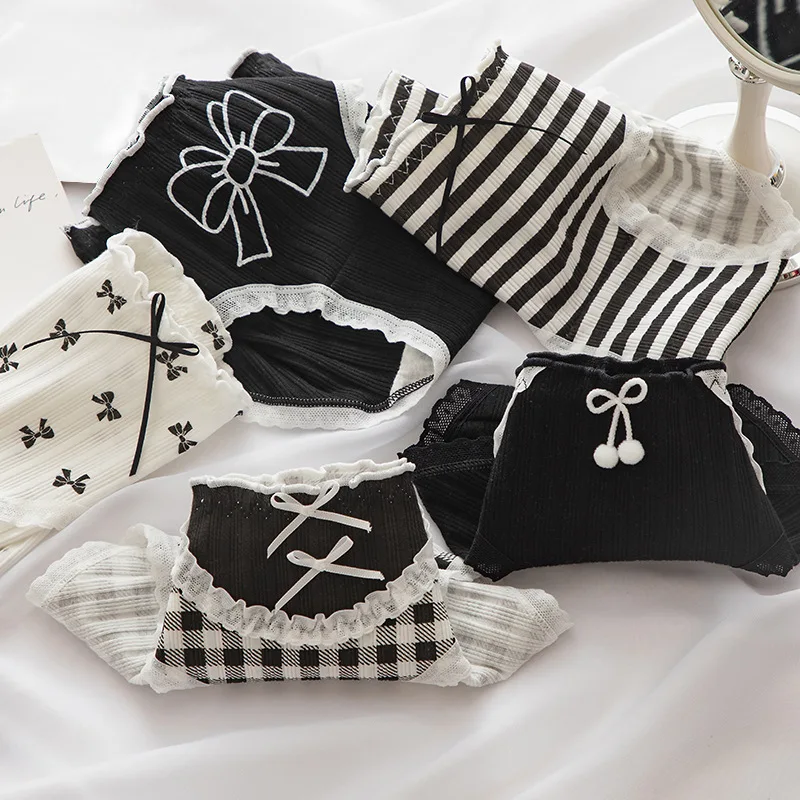 New Women Cotton Underwear Fashion Bow Comfort Briefs Lovely Girl Printed Panties Mid Waist Seamless Underpants Female Lingerie