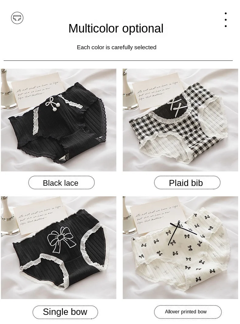 New Women Cotton Underwear Fashion Bow Comfort Briefs Lovely Girl Printed Panties Mid Waist Seamless Underpants Female Lingerie