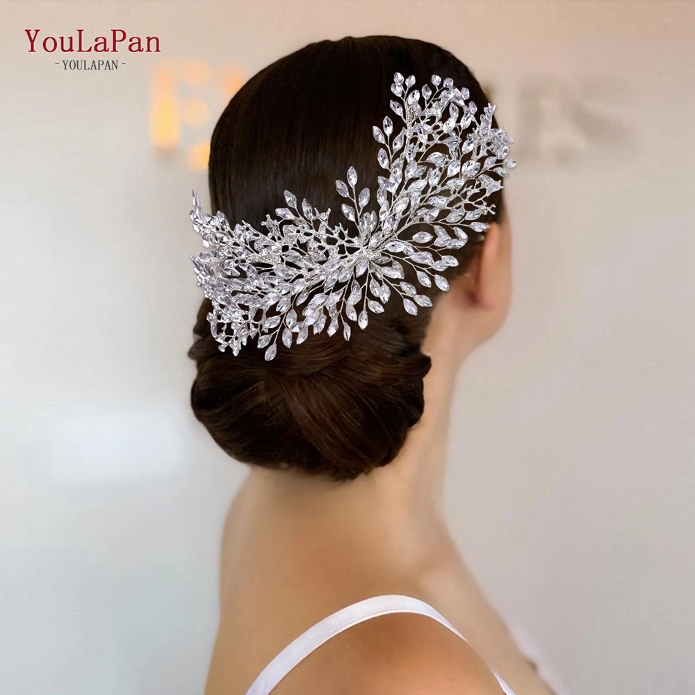 YouLaPan Gold Floral Wedding Hair Comb Bridal Crystal Pearls Headpiece Hair Accessories Bride Jewelry Women Hair Clips HP368