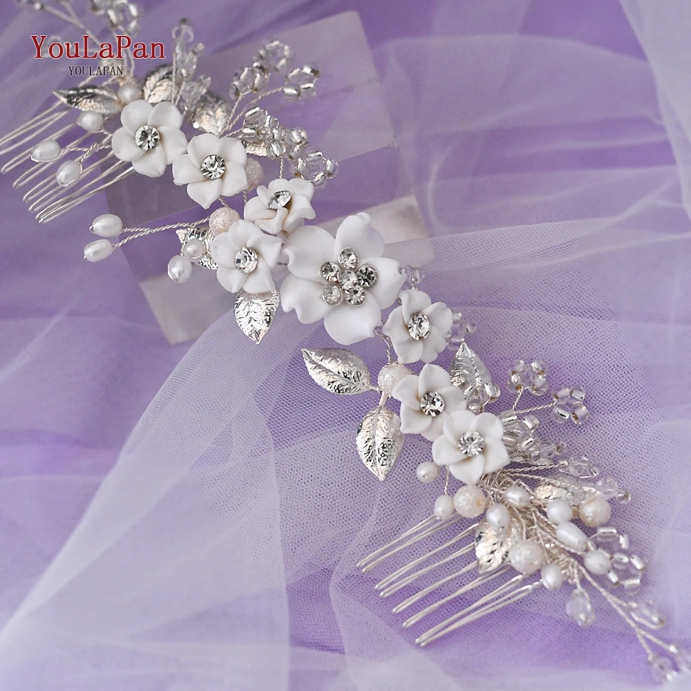 YouLaPan Gold Floral Wedding Hair Comb Bridal Crystal Pearls Headpiece Hair Accessories Bride Jewelry Women Hair Clips HP368