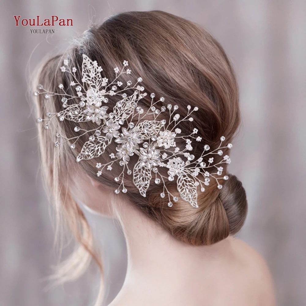 YouLaPan Gold Floral Wedding Hair Comb Bridal Crystal Pearls Headpiece Hair Accessories Bride Jewelry Women Hair Clips HP368