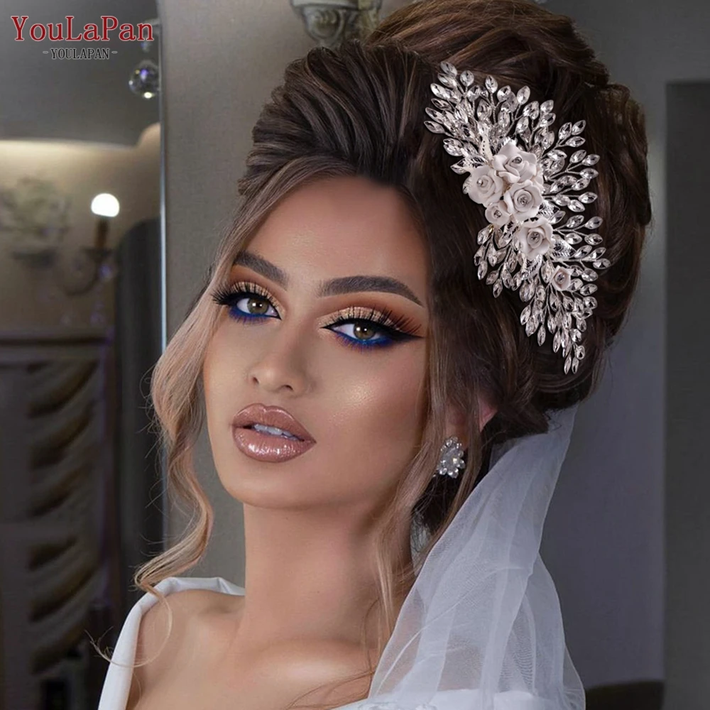 YouLaPan Gold Floral Wedding Hair Comb Bridal Crystal Pearls Headpiece Hair Accessories Bride Jewelry Women Hair Clips HP368